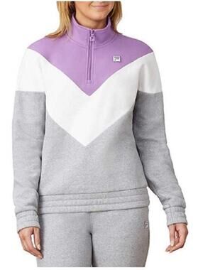 FILA Purple White Gray Retro Chevron 1/4 Zip Pullover Sweatshirt Fleece size S